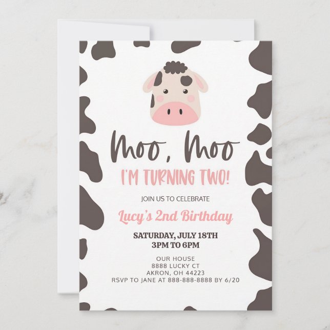 Convite Moo Moo Estou Fazendo Dois Aniversário de Vaca (Frente)