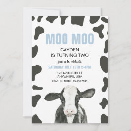 Convite Moo Moo I'm turning TWO Plaid cow 2nd Birthday