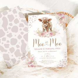 Convite Moo Moo Pink Boho Cow Pampas segundo aniversário G
