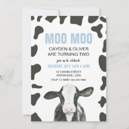 Convite Moo Moo we are turning TWO Plaid Birthday