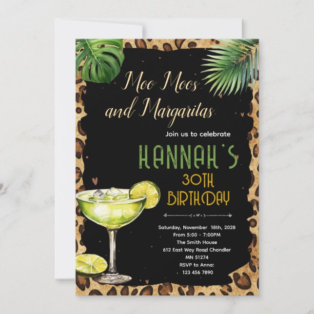 Convite Moo Moos and Margaritas party Invitation (Frente)