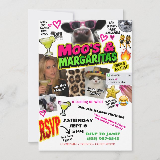 Convite Moo Moos e Margaritas (Frente)