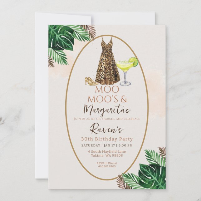 Convite Moo Moo's & Margaritas Birthday (Frente)