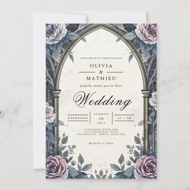 Convite Moody Arch Floral Romance Wedding (Frente)