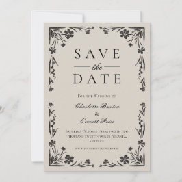Convite Moody Black Floral Salvar a Data