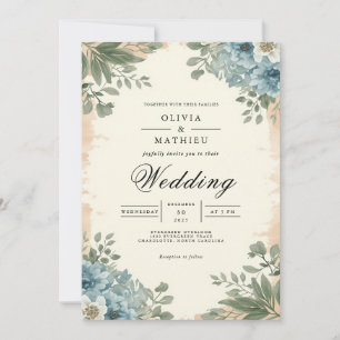 Convite Moody Blue Botanical Romance Wedding