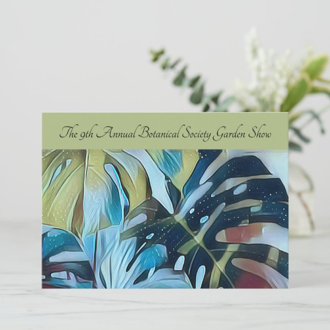 Convite Moody Blue Monstera Botanical Mail Promo An (Em pé/Frente)