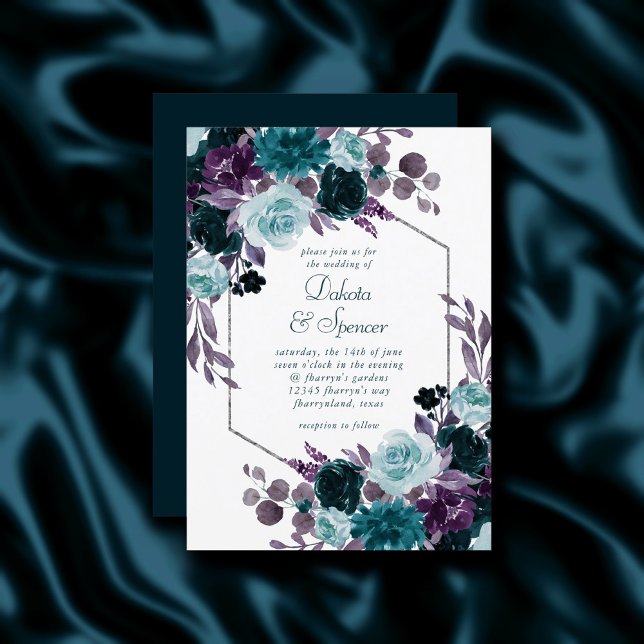 Convite Moody Boho | Casamento Floral Teal Turquoise Dark (Criador carregado)