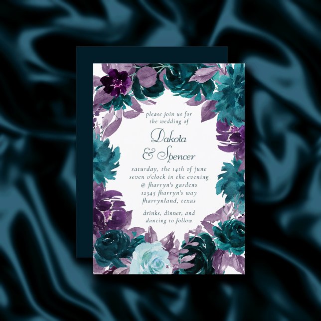 Convite Moody Boho | Casamento Floral Teal Turquoise Dark (Criador carregado)