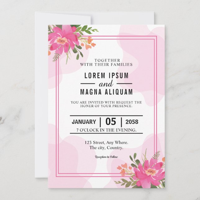 Convite Moody boho Chic buquê vetor de casamento (Frente)