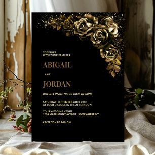 Convite Moody Dourado Floral Wedding