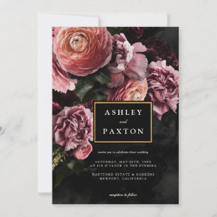 Convite Moody Elegant Pink   Buquê Floral a Preto