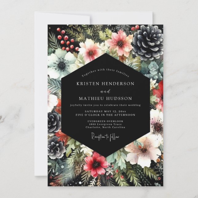Convite Moody Evergreen Floral Wedding (Frente)