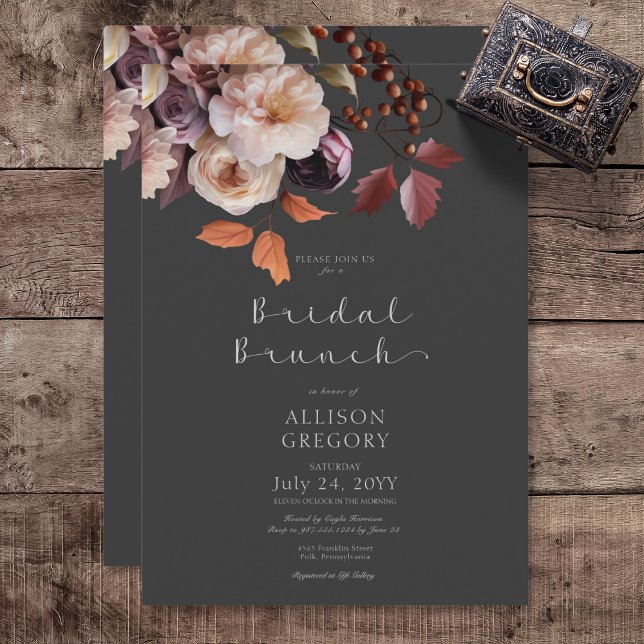 Convite Moody Fall Burgundy & Cream Peonies Bridal Brunch (Moody Fall Burgundy & Cream Peonies Bridal Brunch Invitation)