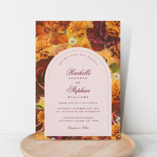 Convite Moody Fall Floral Código QR Tudo em Um Casamento