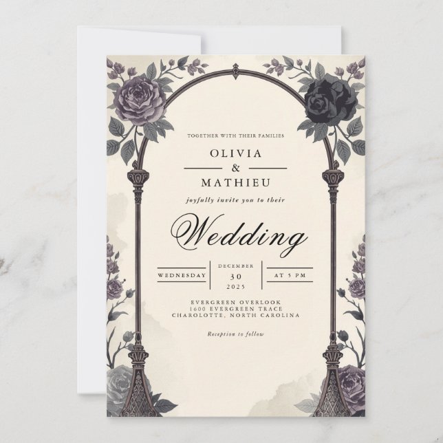 Convite Moody Floral Arch Romance Wedding (Frente)
