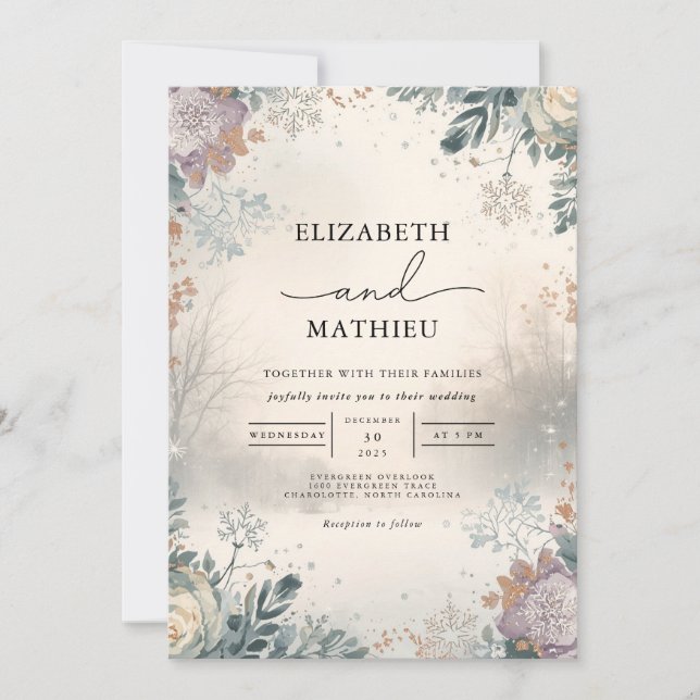 Convite Moody Floral Autumn Wedding (Frente)