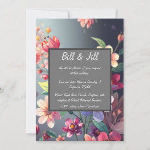 Convite Moody Floral com Casamento de Fundo Gradiente Escu