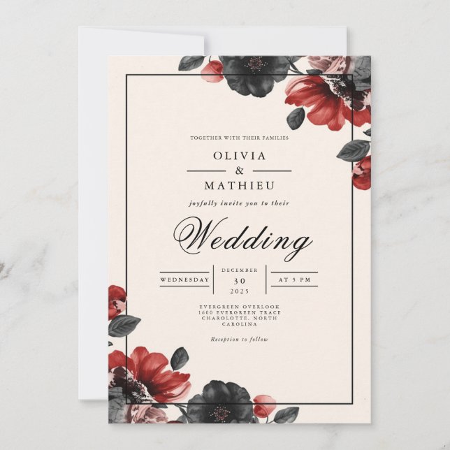Convite Moody Floral Romântico Wedding (Frente)