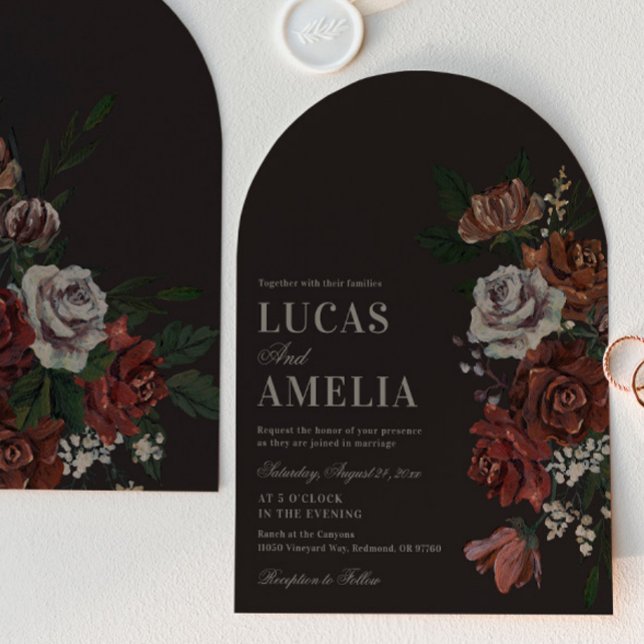 Convite Moody Florals Arch Wedding Invitation (Criador carregado)