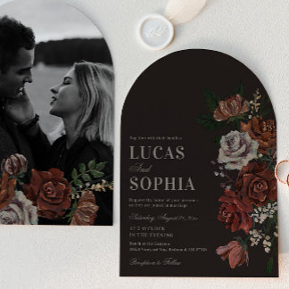 Convite Moody Florals Arch Wedding Invitation