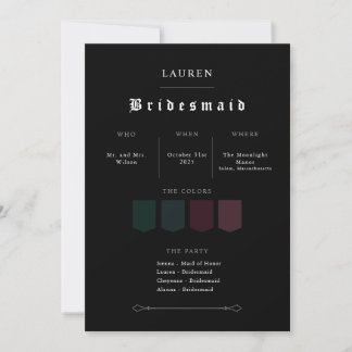 Convite Moody Gothic Bridesmaid Proposal Invitation
