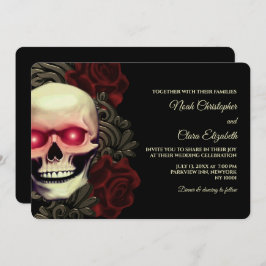 Convite Moody Gothic Skull Floral Halloween metálico