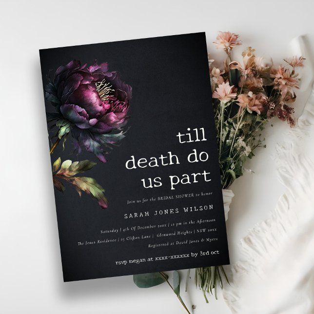 Convite Moody Gótica Chá de panela de Púrpura Preta (Criador carregado)