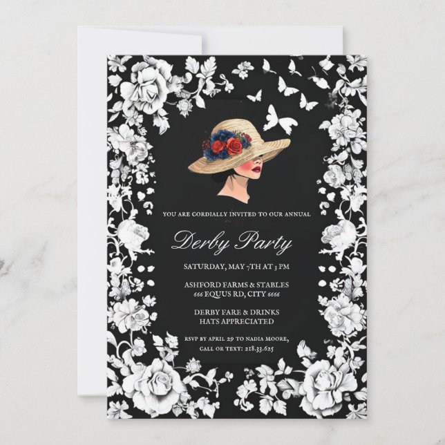 Convite Moody High-Fashion Kentucky Derby Invitation | Bla (Frente)