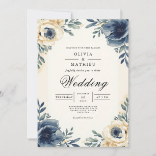 Convite Moody Indigo Floral Romance Wedding