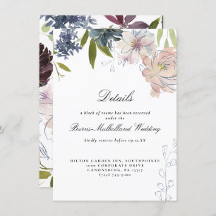 Convite Moody Jewel Tone Floral Weding Guest Information