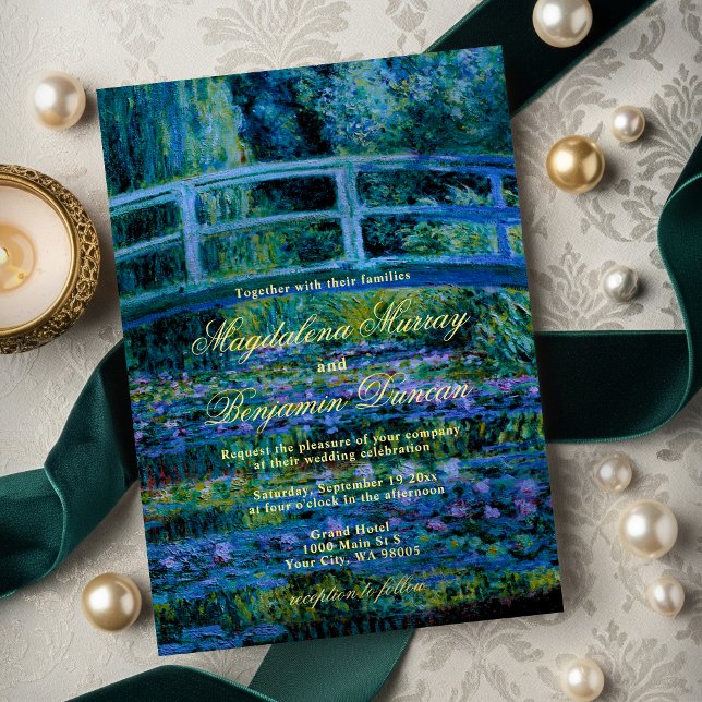 Convite Moody Jewel Tones Monet Lily Pond Fine Art Wedding (Criador carregado)