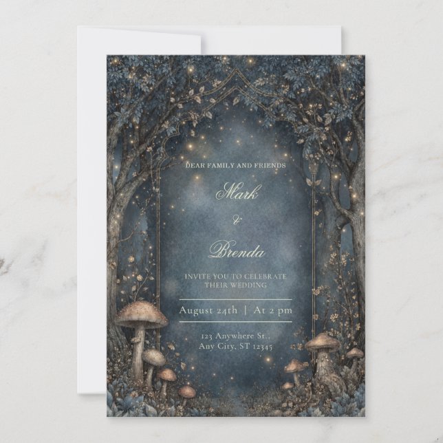 Convite Moody Midnight Gothic Arch Forest Wedding (Frente)