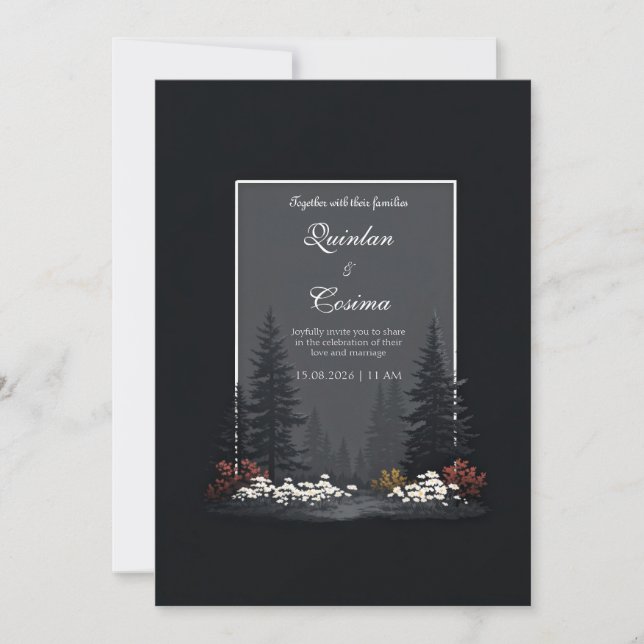 Convite Moody Nordic Forest Wildflower Wedding (Frente)
