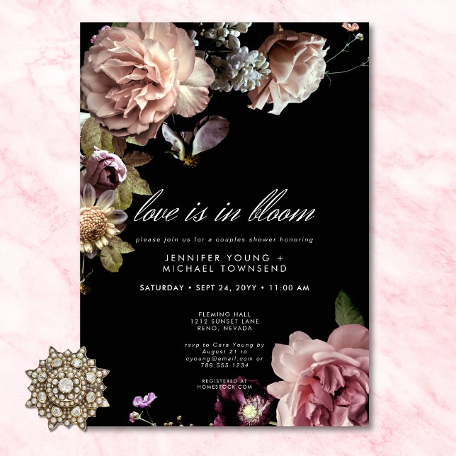 Convite Moody Pastel Love Está No Chá De Casais De Sangue (Moody Pastel Love Is In Bloom Couples Shower Invitation)