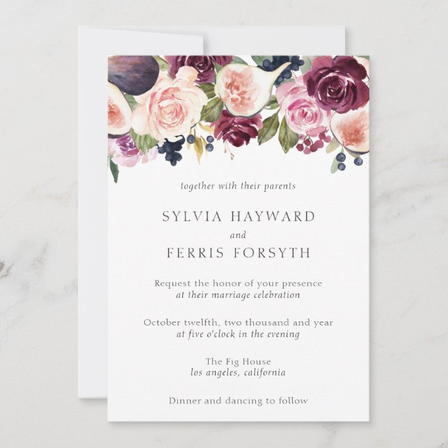 Convite Moody Plum Floral e Fig Wedding (Frente)