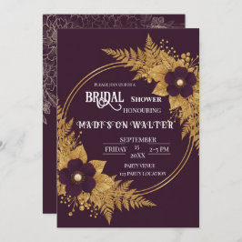 Convite Moody Plum & Gold Botanical Bridal Shower Invite