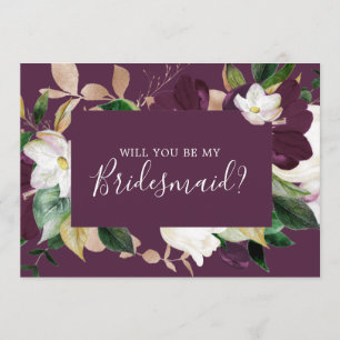 Convite Moody Purple Blooms Plum Bridesmaid Proposta Card