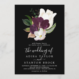 Convite Moody Purple Blooms   Preto Casamento De