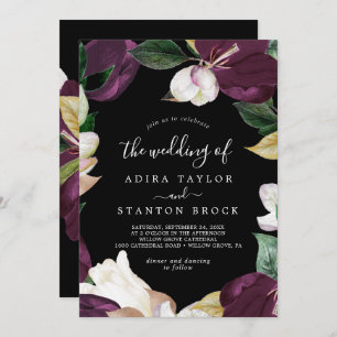 Convite Moody Purple Blooms   Preto Casamento De