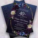 Convite Moody Purple Flowers - aniversário de 40 anos<br><div class="desc">Rosas roxas escuras e sofisticadas e temperadas e flores silvestres criam um design floral chic. Pop de branco e azul acrescentam interesse visual e profundidade. Berries e frutas acrescentam à design de enxofre. Juntos, eles decoram um elegante quadro de ouro oval multifita. O convite de volta tem um sutil padrão...</div>