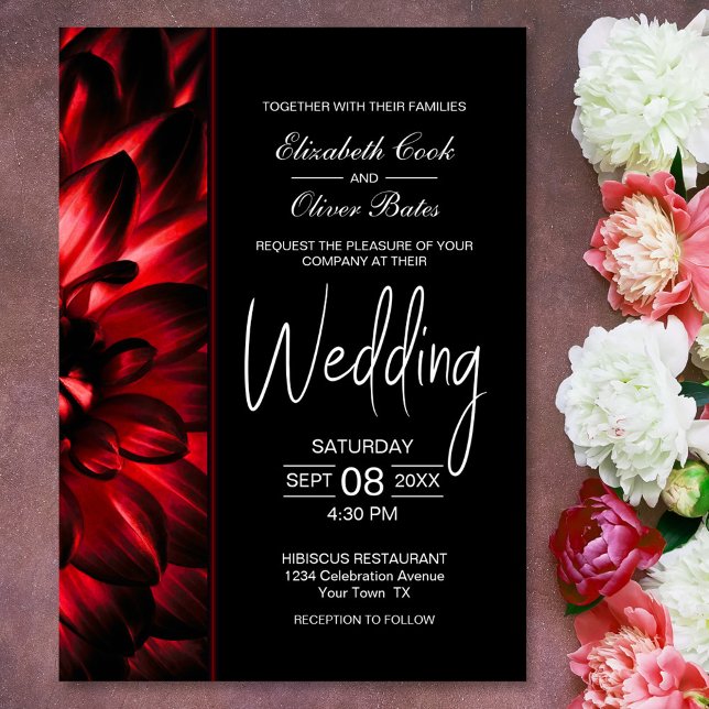 Convite Moody Red Floral Wedding (Criador carregado)