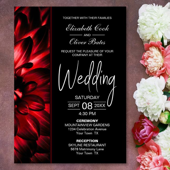 Convite Moody Red Floral Wedding (Criador carregado)