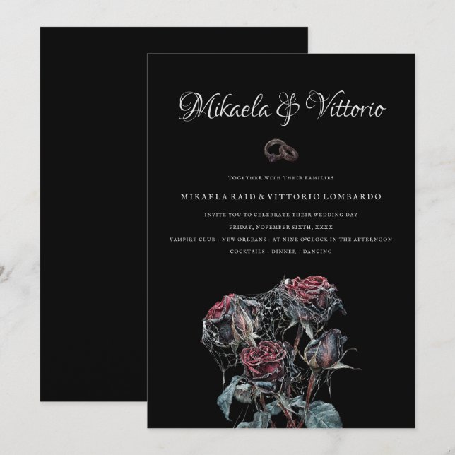 Convite Moody Red Roses With Cobwebs Gothic Wedding (Frente/Verso)