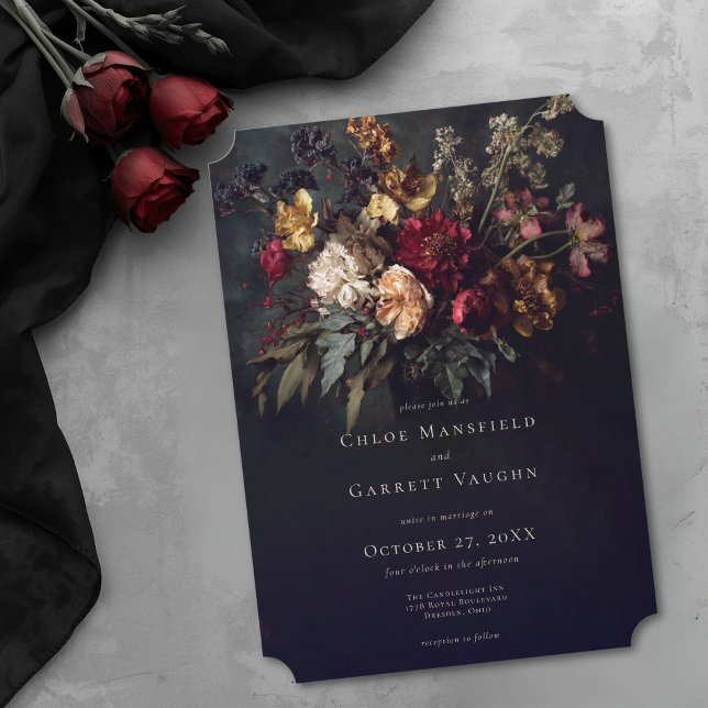 Convite Moody Romantic Dark Floral Gothic Wedding (Moody Romantic Dark Floral Gothic Wedding Invitation)
