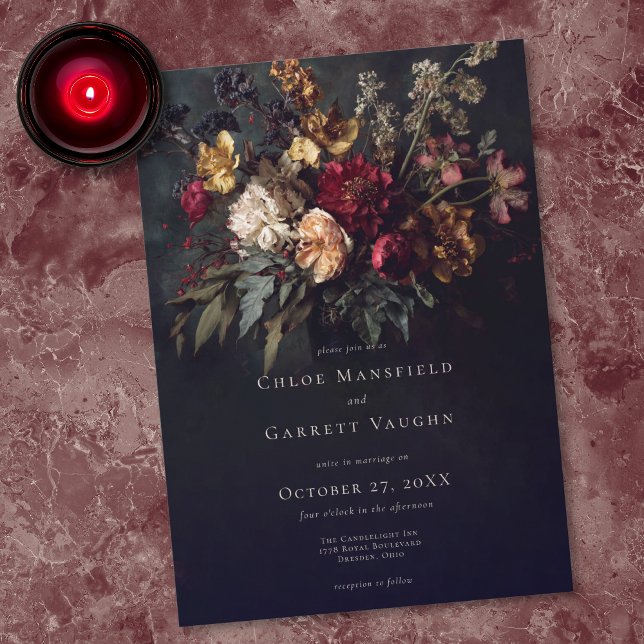 Convite Moody Romantic Dark Floral Gothic Wedding (Criador carregado)