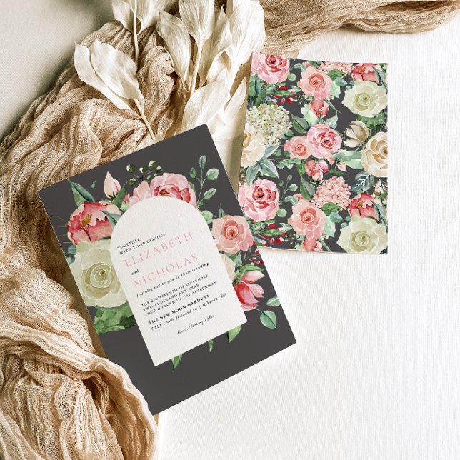 Convite Moody Rose | Casamento de Flores Românticas de Pri (Criador carregado)