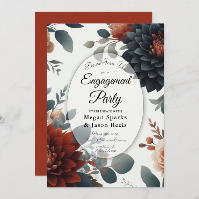 Convite Moody Rustic Fall Florals Engagement Party (Frente/Verso)