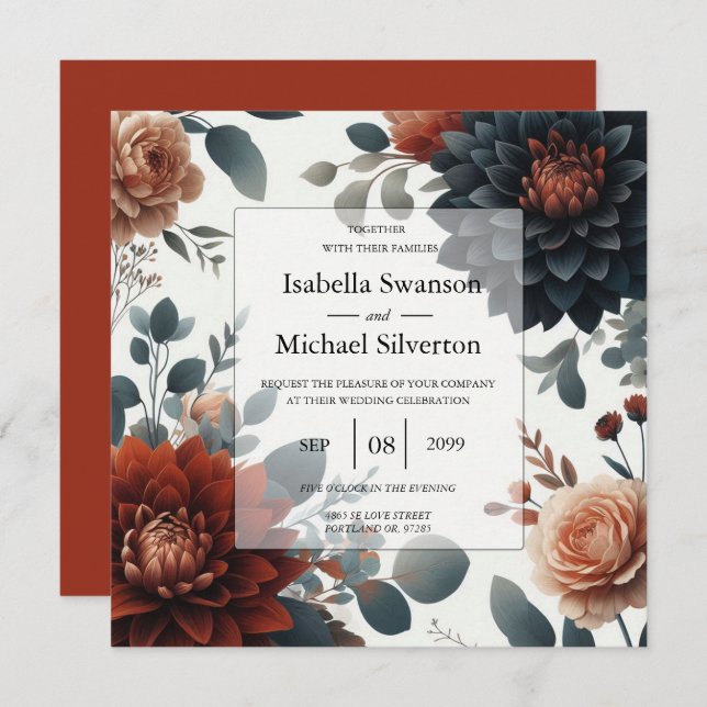 Convite Moody Rustic Fall Florals Wedding (Frente/Verso)