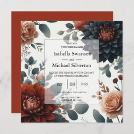 Convite Moody Rustic Fall Florals Wedding